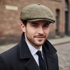 Green Box Tweed Peaky Stud Cap