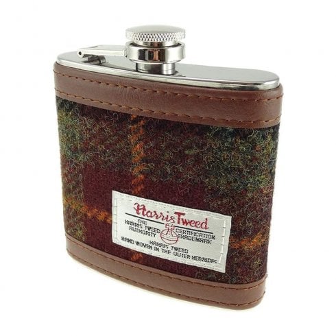 Glen Appin of Scotland 6oz Harris Tweed Hipflask Rust Check