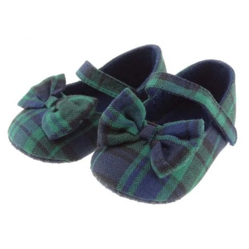Glen Appin of Scotland Baby/Infants Black Watch Tartan Shoes with Bow