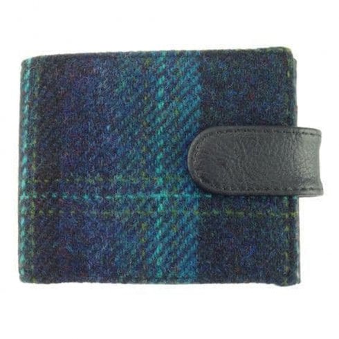 Glen Appin of Scotland Barra Harris Tweed Wallet With Coin Section - Blue And Turquoise Overcheck