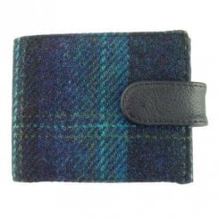 Barra Harris Tweed Wallet With Coin Section - Blue And Turquoise Overcheck