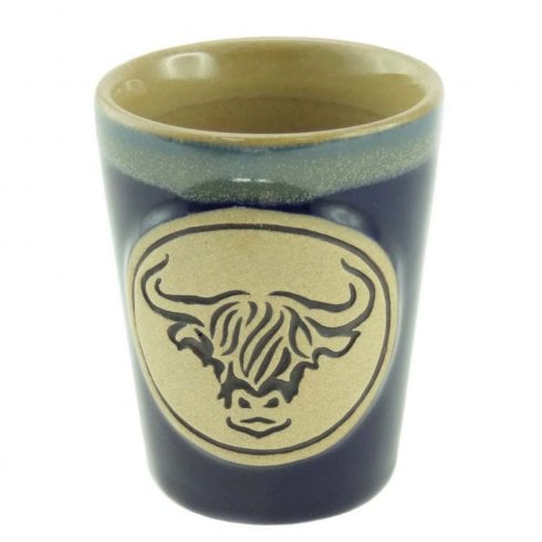 Glen Appin of Scotland Blue Stoneware Highland Cow Head Shot Glass