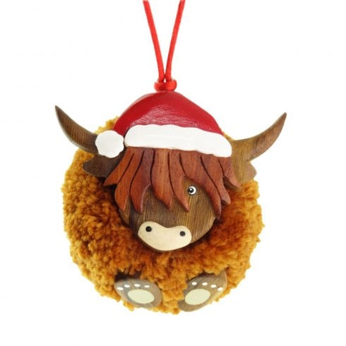 Glen Appin of Scotland Christmas Highland Cow Pom Pom Ornament