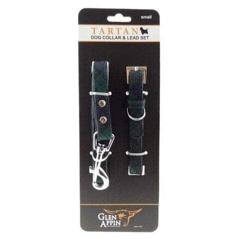 Glen Appin of Scotland Dog Collar and Lead Set in Black Watch