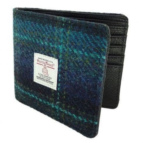 Glen Appin of Scotland Gents Mull Harris Tweed Wallet - Blue with Turquoise Overcheck