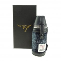 Glen Appin Harris Tweed Hunting Flask in Grey Black Tartan 8oz with cups