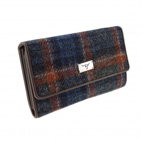 Glen Appin of Scotland Glen Appin Harris Tweed Tiree Large Purse in Grey With Rust Overcheck