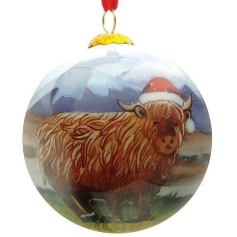 Glen Appin of Scotland Hand Painted Highland Cow Christmas Tree Decoration - 75mm