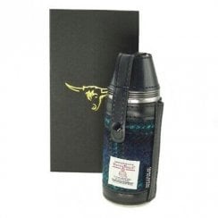 Harris Tweed Hunting Flask - Blue with Turquoise Overcheck
