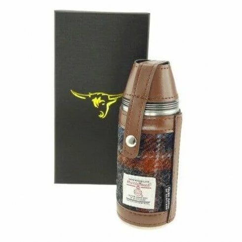Glen Appin of Scotland Harris Tweed Hunting Flask - Grey with Rust Overcheck