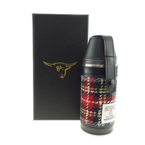 Glen Appin of Scotland Harris Tweed Hunting Flask in Grey and Red Tartan
