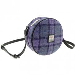 Harris Tweed Round Bag - Bannock in Bold Purple Check