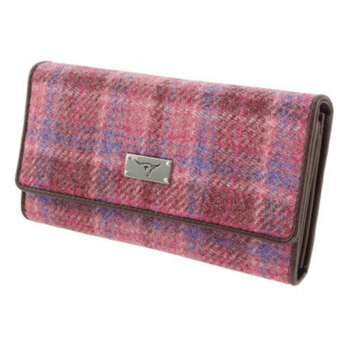 Glen Appin of Scotland Harris Tweed Tiree Purse with ID window - Pink Check