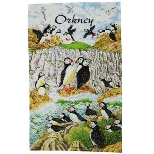 Glen Appin of Scotland Orkney Puffins Tea Towel