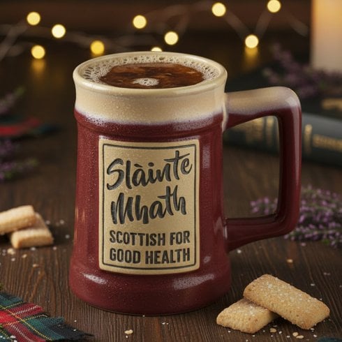Glen Appin of Scotland Slainte Mhath Stoneware Beer Mug - Red