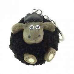 Wooden Black Sheep Pom Pom Keyring