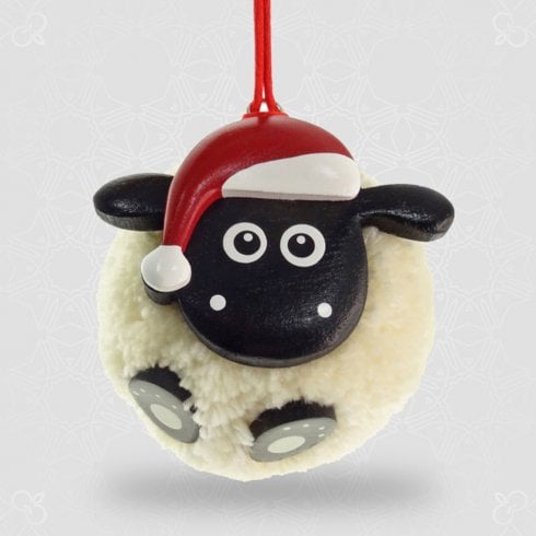 Glen Appin of Scotland Wooden Sheep Pom Pom Christmas Figurine