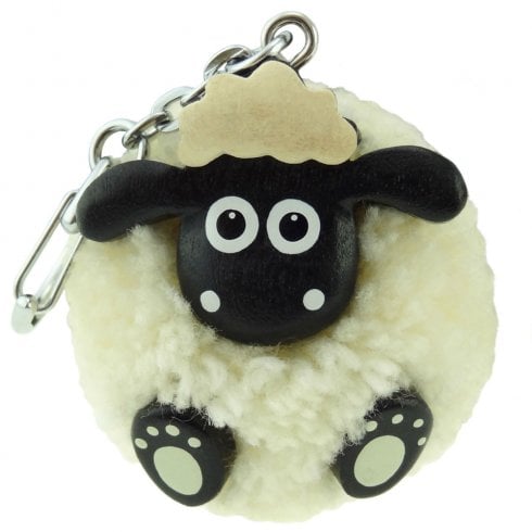 Glen Appin of Scotland Wooden Sheep Pom-Pom Keyring