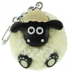 Wooden Sheep Pom-Pom Keyring