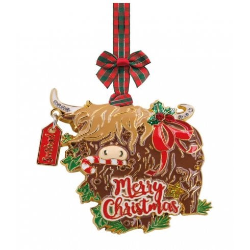 Heather Gift Co. Highland Cow Boxed Sparkle Christmas Decoration