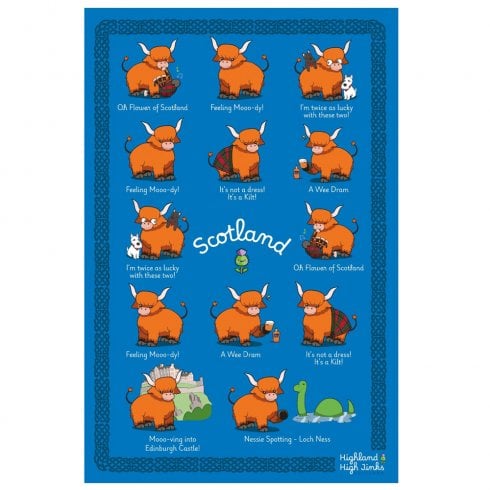 Heather Gift Co. Highland Cow High Jinks Tea Towel