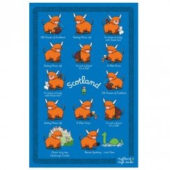 Highland Cow High Jinks Tea Towel