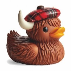 Highland Cow Rubber Duck with Tartan Hat