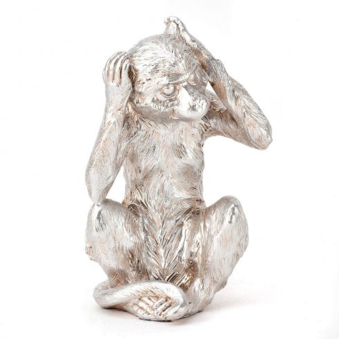 Hestia Silver Resin Monkey - Hear No Evil