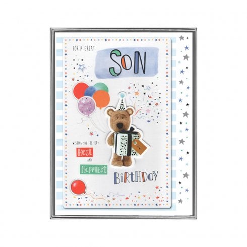 ICG Ltd For A Great Son Best & Happiest Birthday Boxed Large Barley Party Bear With Balloons Card