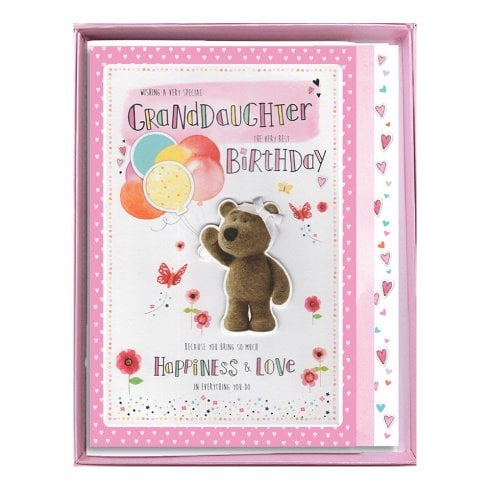 ICG Ltd GrandDaughter The Very Best Birthday Boxed Large Barley Bear With Balloons Card