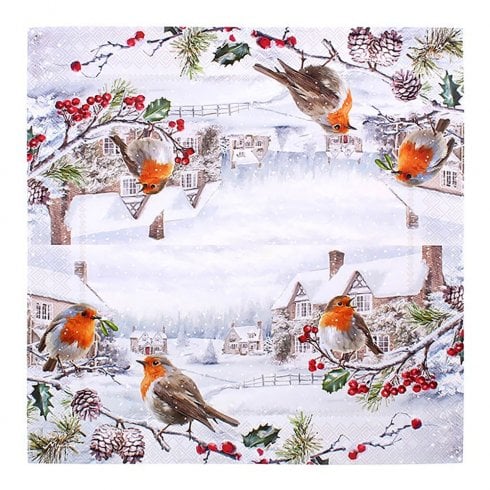 Lesser & Pavey Christmas Robins Paper Napkins