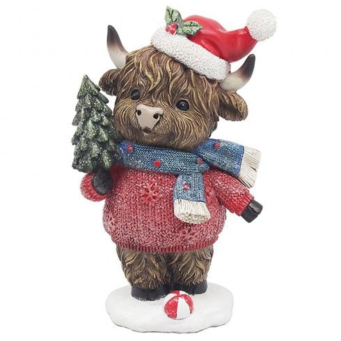 Lesser & Pavey Festive Highland Cow Boy Figurine