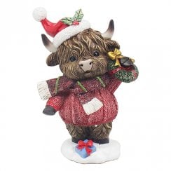 Festive Highland Cow Girl Figurine