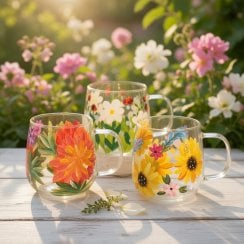Hand-Painted Floral Glass Cups