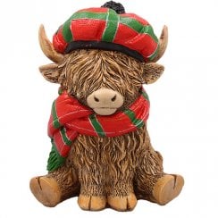 Happy Highland Cow Ornament Tartan Scarf 