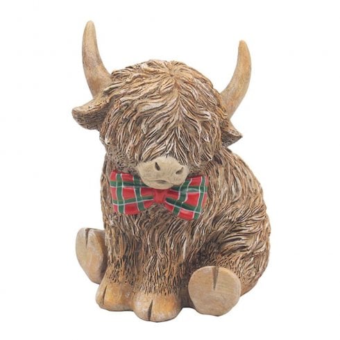 Lesser & Pavey Highland Cow Ornament with Tartan Bow