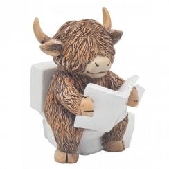 Highland Cow Sitting on Toilet Ornament