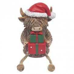 Highland Cow with Gift Box Figurine