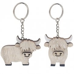 Highland Cow Wooden Keyring