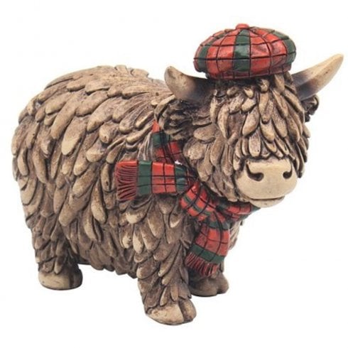 Lesser & Pavey Hughie Highland Cow Ornament with Tartan Tammy & Scarf