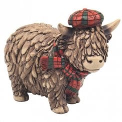 Hughie Highland Cow Ornament with Tartan Tammy & Scarf