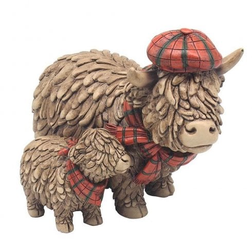 Lesser & Pavey Hughie Highland Tartan Cow and Calf Ornament