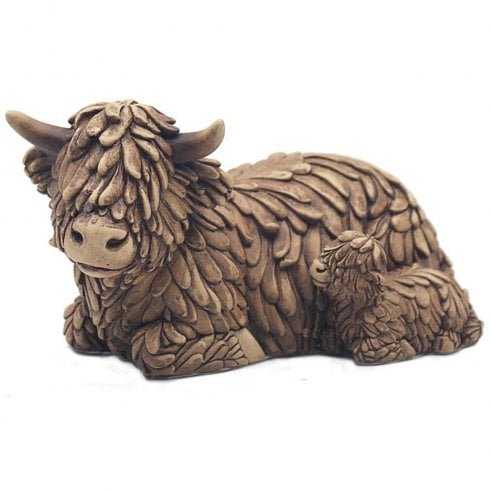 Lesser & Pavey Lying Down Hughie Highland Cow and Calf Ornament