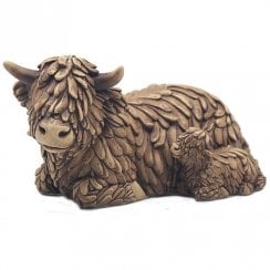 Lying Down Hughie Highland Cow and Calf Ornament