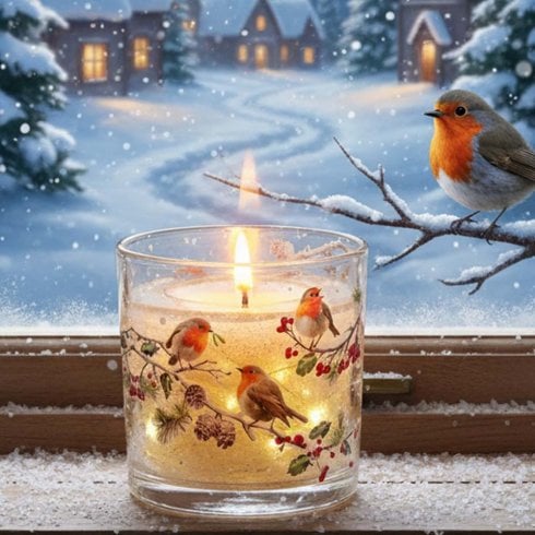 Lesser & Pavey Macneil Christmas Robin LED Gel Candle