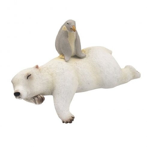 Lesser & Pavey Polar Bear Lying with Penguin Figurine