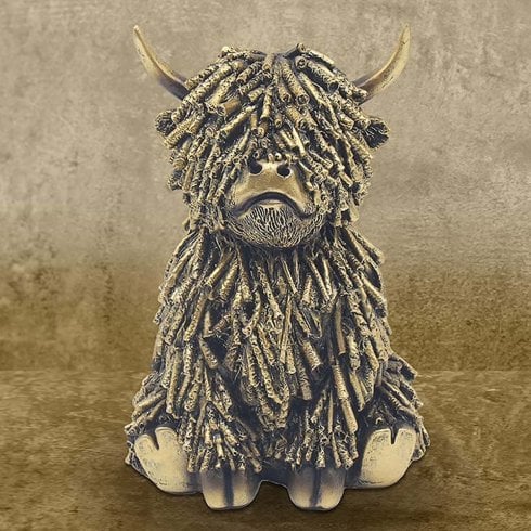 Lesser & Pavey Sitting Gold Shaggy Highland Cow Ornament