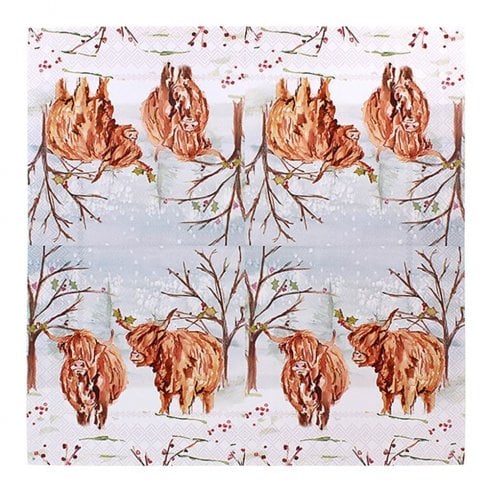 Lesser & Pavey Xmas Highland Cow Paper Napkins
