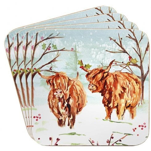 Lesser & Pavey Xmas Set of 4 Highland Cow Coasters