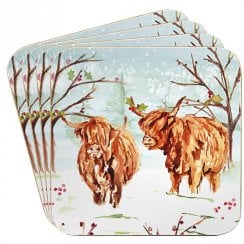 Xmas Set of 4 Highland Cow Coasters